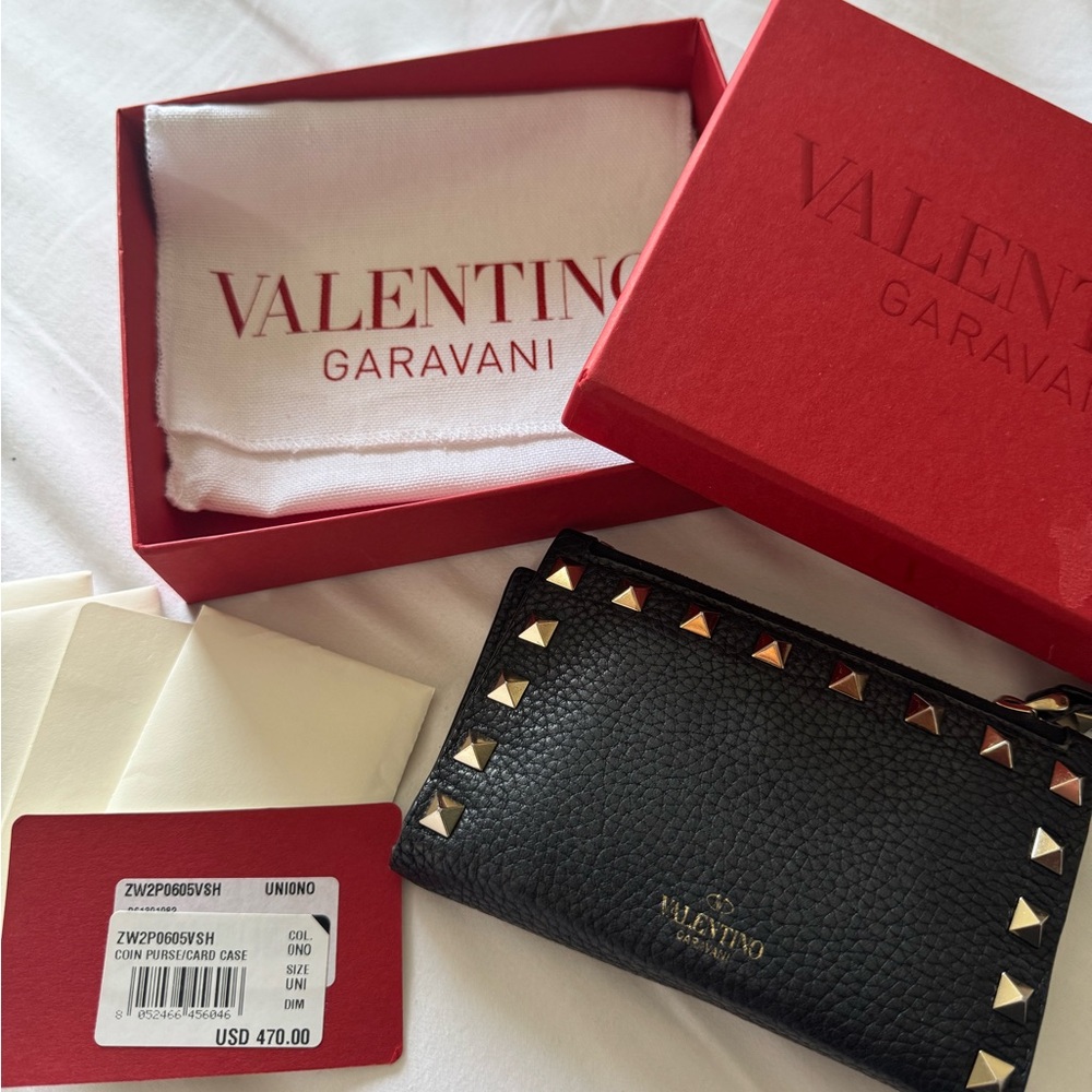 Valentino Garavani Black Rockstud Key Card Holder